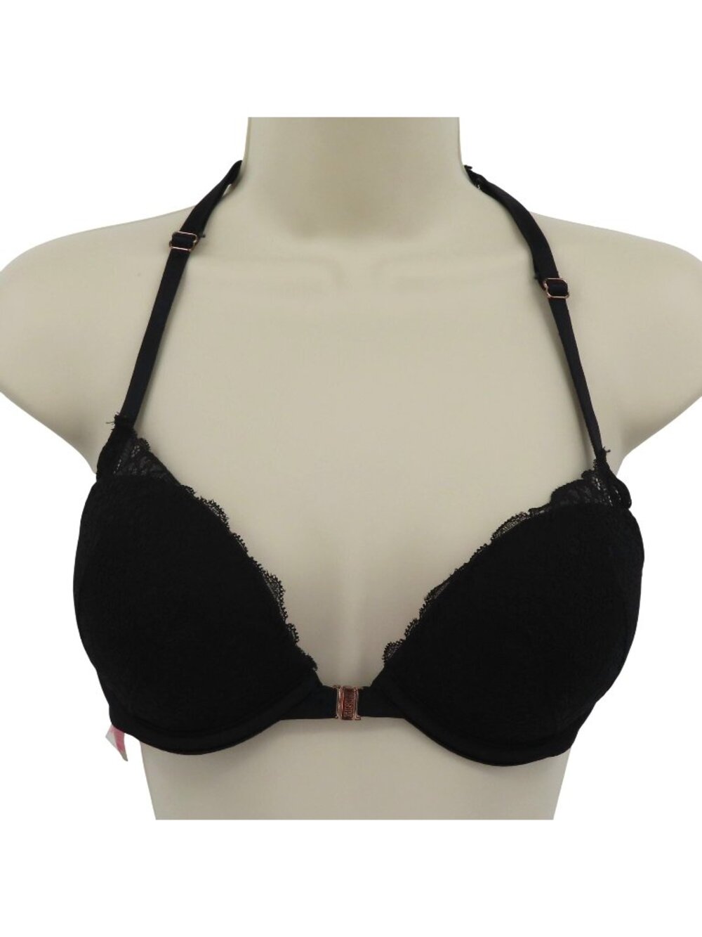 PINK Victorias Secret 32D Bra Date Push Up Front Closure Black Lace Underwire
